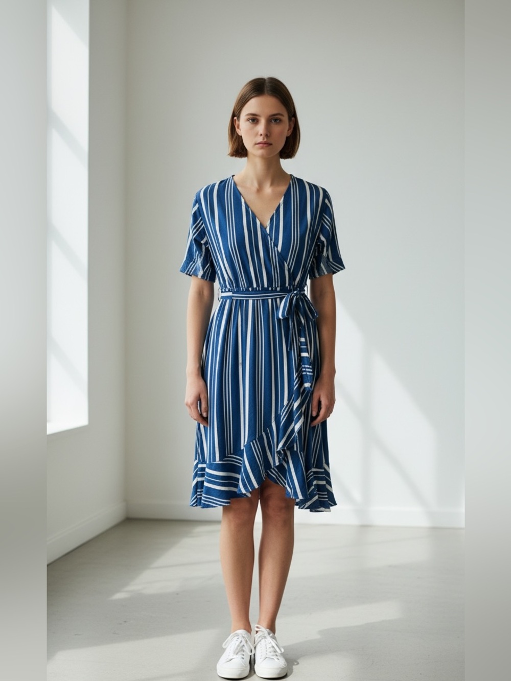 EUC Naif Striped Faux Wrap Dress Size XL
